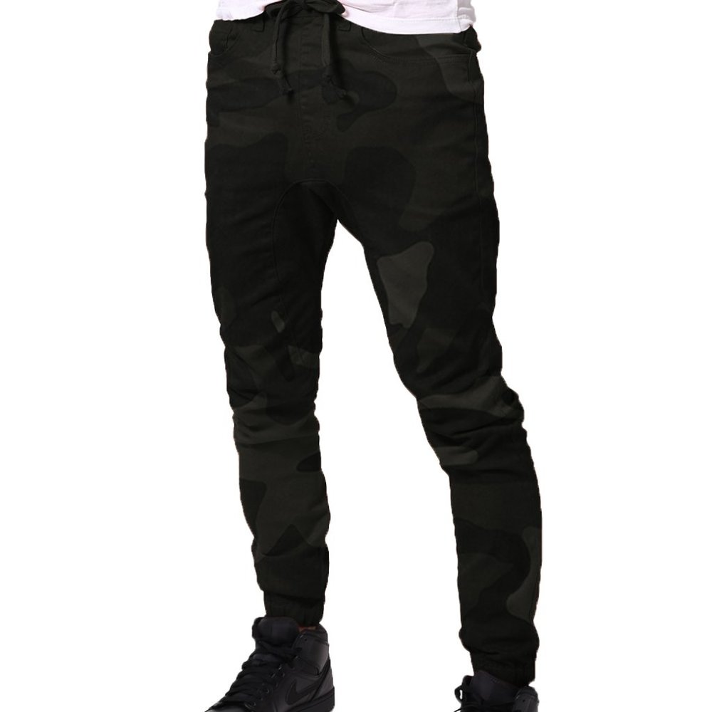 Men's Drawstring Harem Jogger Pants Black Camo